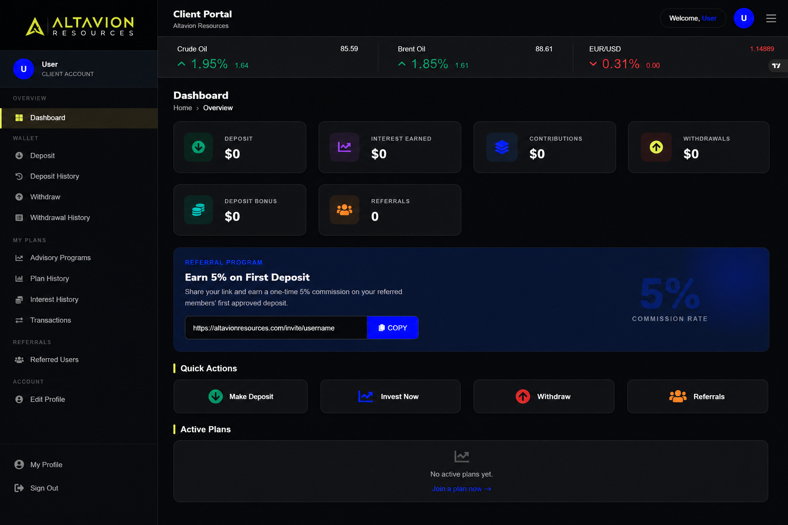 Altavion Resources client dashboard